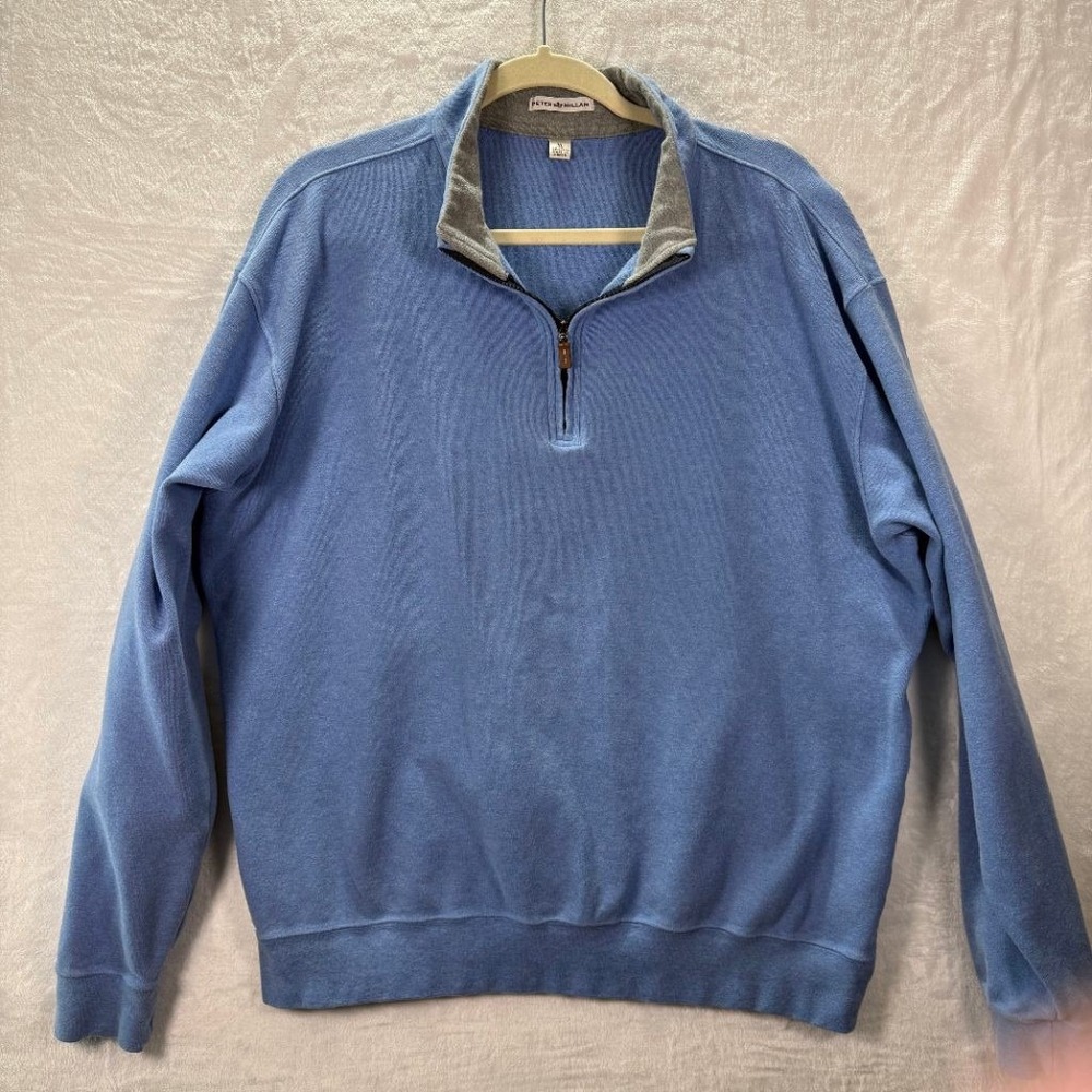 Peter Millar Mens XL Quarter Zip Pullover Blue Cotton Sweater Golf Contrast Coll